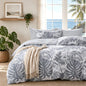 MUXHOMO Duvet Cover King Size, 3-Piece Floral Grey-Blue Bedding Set