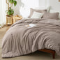 Bedsure Queen Size Comforter Sets, Beige Cationic Dyed Bedding Set 3 Pcs