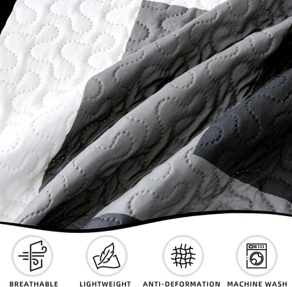 Tyrot 3 Piece Black Grey Quilt Full/Queen Size Black White Gray Bedding Set