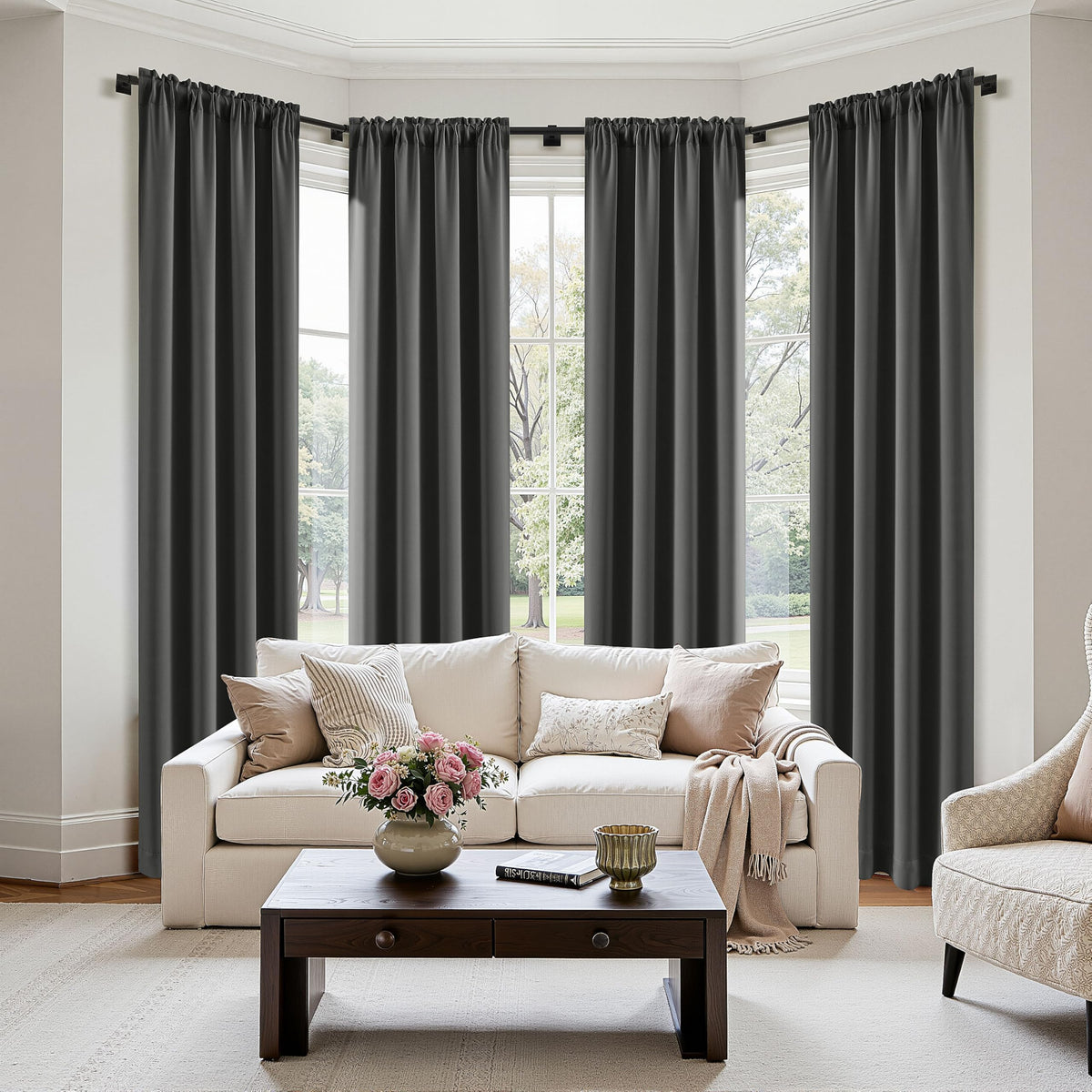 MIULEE Black Blackout Curtains 63 Inch Length for Bedroom Set of 4 Panels
