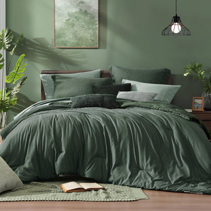 Monbix Queen Comforter Set 7 Pieces Cationic Green Bed in a Bag