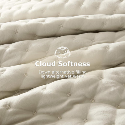 WDCOZY Cloud Soft Quilt Set, King Size, Light Beige, 3 Pieces 104x90 inches