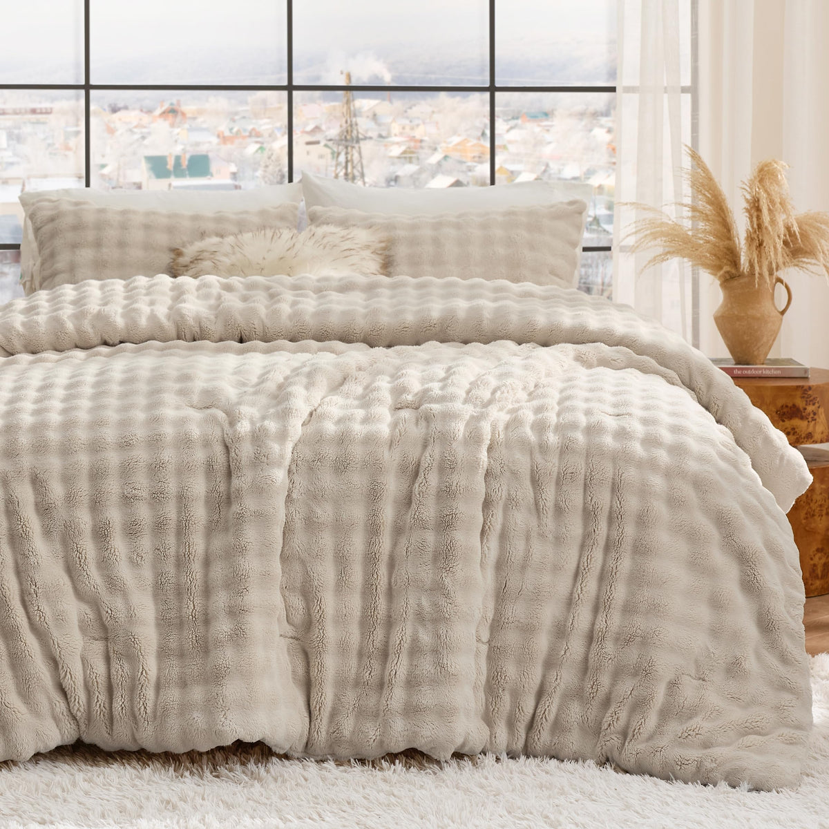 Bedsure 3D Cloud Bubble Comforter Fluffy Comforter Queen Dark Green 3 Pcs