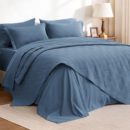 Love's cabin Quilts for Queen Bed Blue Bedspreads - Soft Bed Summer Lightweight Bedspread Comforter - Modern Style Coin Pattern Coverlet for All Season - 3 Pieces (1 Quilt, 2 Pillow Shams)