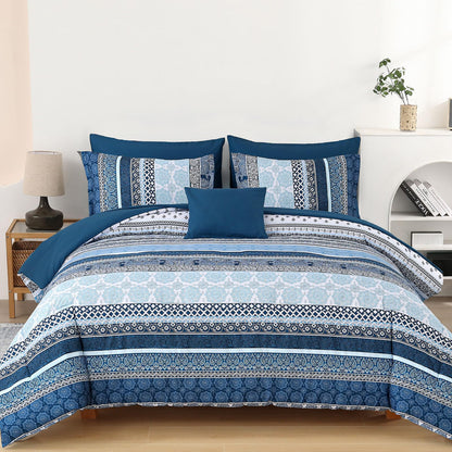 Cottolester Boho Comforter Set Queen Size 8 Piece Bed in a Bag Bohemian Striped Bedding Quilt Set Aqua Paisley Floral Comforter and Sheet Set,Soft Microfiber Complete Bedding Sets for All Season