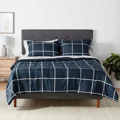Amazon Basics 5-Piece Lightweight Microfiber Comforter Set with Sheets, Bed-in-a-Bag, Gray Calvin Striped Bedding, Twin/Twin XL
