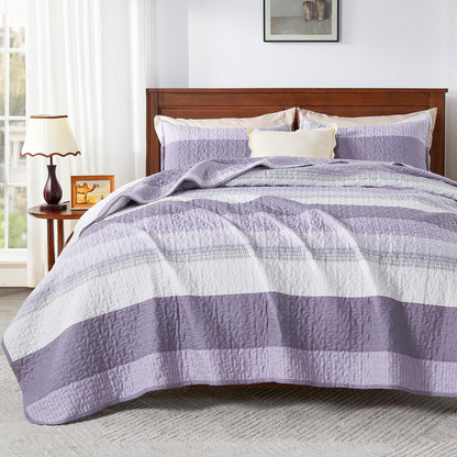 Andency Queen Quilt Bedding Set Sage Green, 3 Pieces Striped Bedspreads