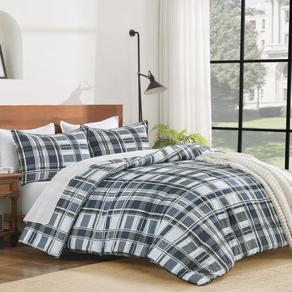 Andency Tan Gingham Comforter Set Twin, Brown Checkered Grid Plaid Bedding