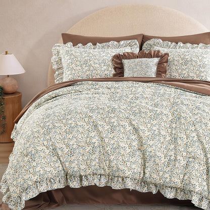 BLOOMHAVEN Queen Comforter Set-7 Pieces Ruffle Bedding with Floral Sheet