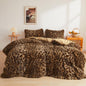 XeGe Cheetah Print Fluffy Faux Fur Duvet Cover Set, Queen, Leopard Brown