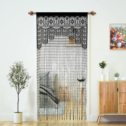 Macrame Lace Door String Curtain for Doorway, Black, 35"W x 79"L, 1 Panel