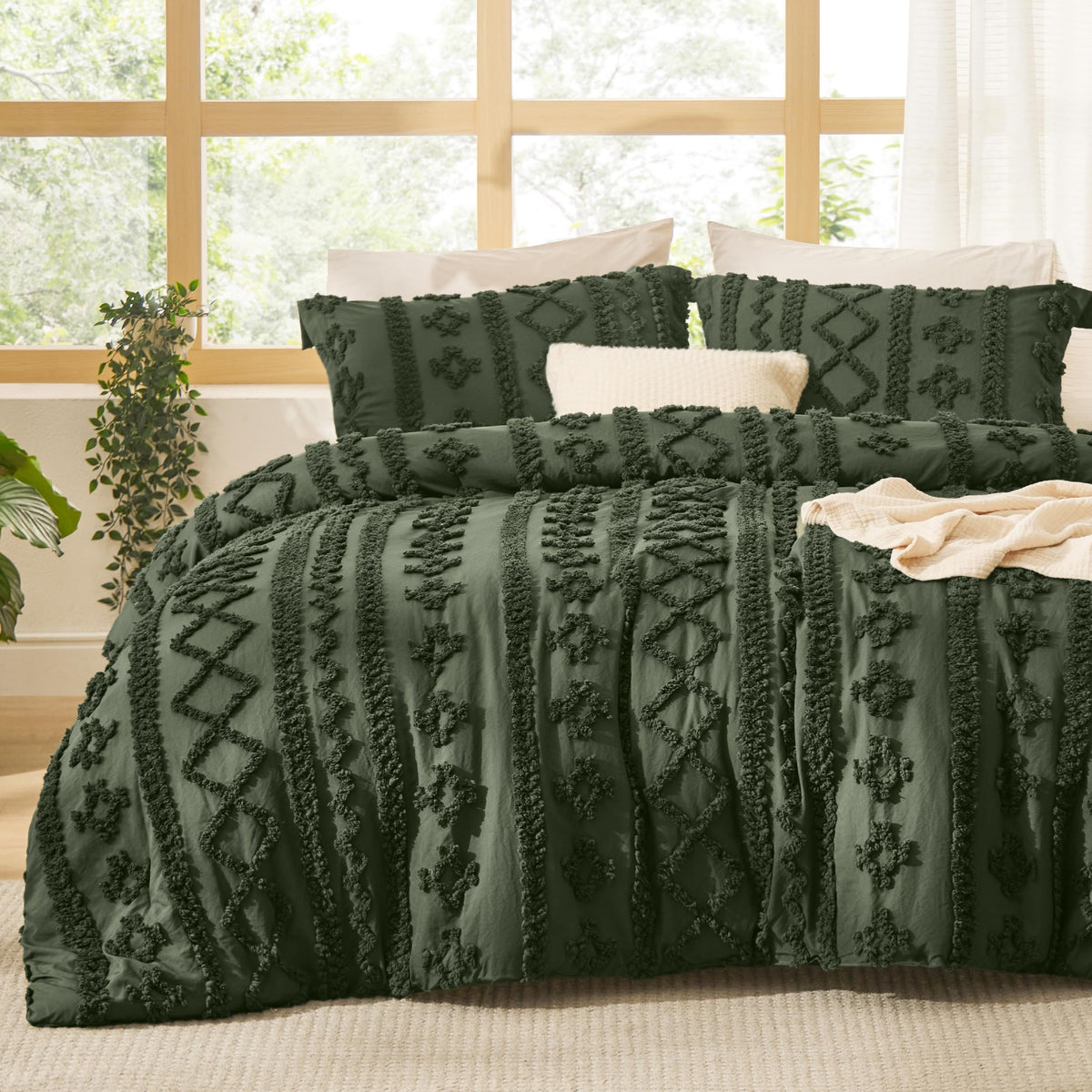 Bedsure Tufted Boho Comforter Set King, Bedroom Decor Bedding Set Beige