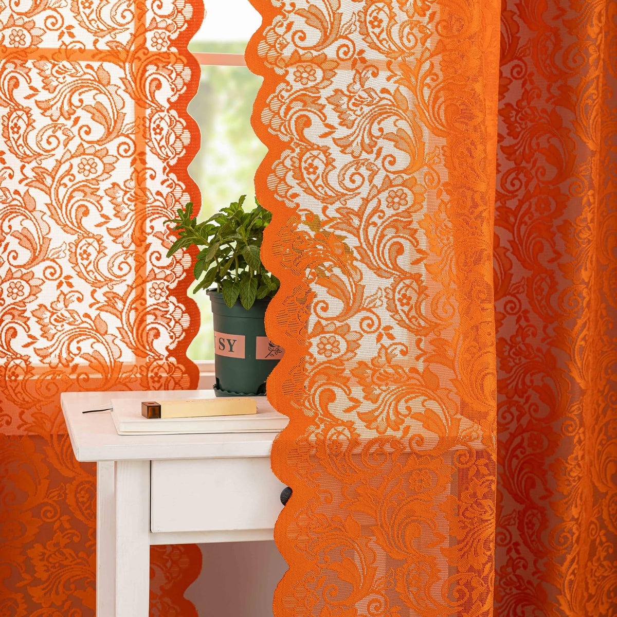 ALIGOGO Short White Lace Kitchen Curtains 36 Length 2 Panels W26 x L36 Inch
