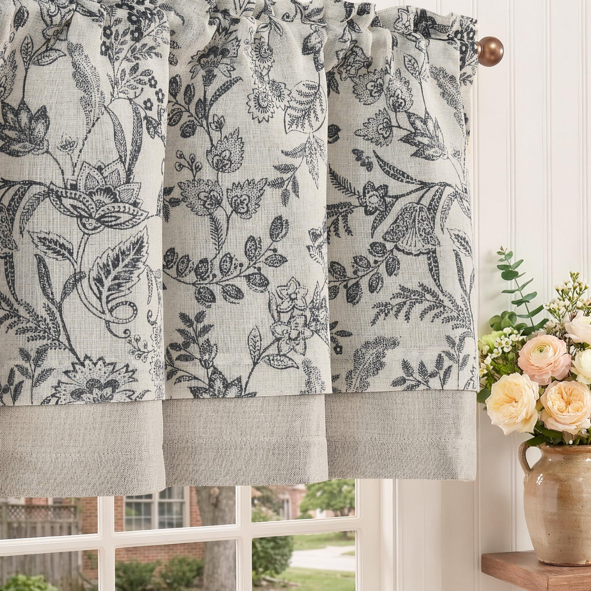 jinchan Linen Valance Curtain Farmhouse 16 Inch 1 Panel Blue on Beige
