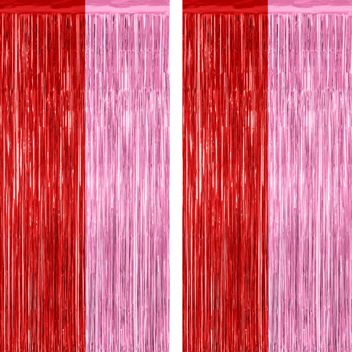 2 Pack Glitter Pink Backdrop, 3.28 FT x 7.05 FT Birthday Party Decorations, Laser Pink Fringe Curtains Foil Streamer Tinsel, Pink Curtains Photo Backdrop Happy Birthday Valentines Day Backdrop