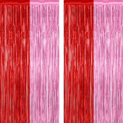2 Pack Glitter Pink Backdrop, 3.28 FT x 7.05 FT Birthday Party Decorations, Laser Pink Fringe Curtains Foil Streamer Tinsel, Pink Curtains Photo Backdrop Happy Birthday Valentines Day Backdrop