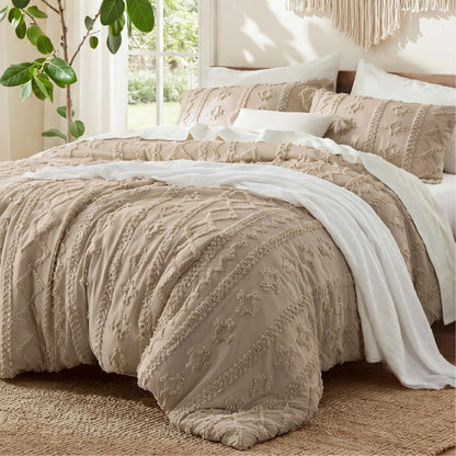 Bedsure Tufted Boho Comforter Set Queen, Bedroom Decor Bedding Set Beige