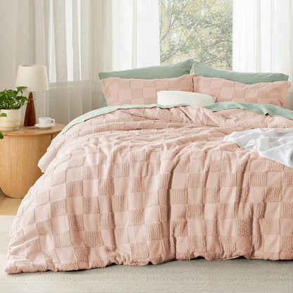 Bedsure Comforters Queen Set Boho, Vintage Plaid Bedding Set Beige 3 Pcs