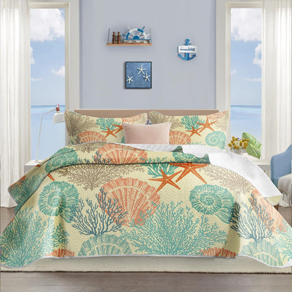 Tritard 3 Piece Coastal Quilt Sets Full/Queen Size Bedding Set, Blue