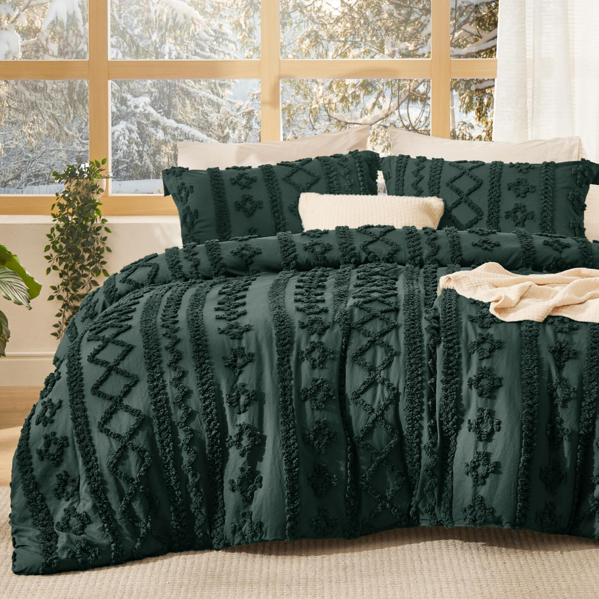 Bedsure Tufted Boho Comforter Set King, Bedroom Decor Bedding Set Beige