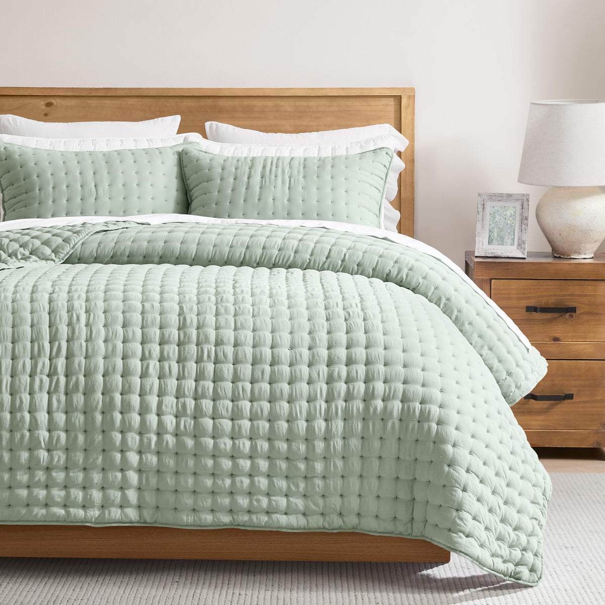 WDCOZY Cloud Soft Quilt Set, King Size, Light Beige, 3 Pieces 104x90 inches