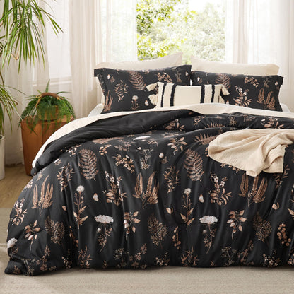 Bedsure Floral Queen Comforter Set, White Soft & Fluffy Fall Bedding 3 Pcs