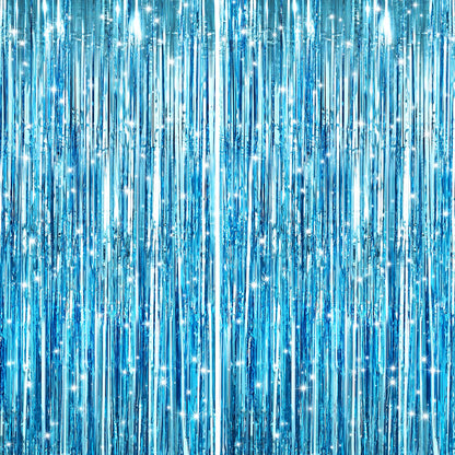 GCB 2Pack Black Metallic Tinsel Foil Fringe Curtain, Black Curtain Backdrop