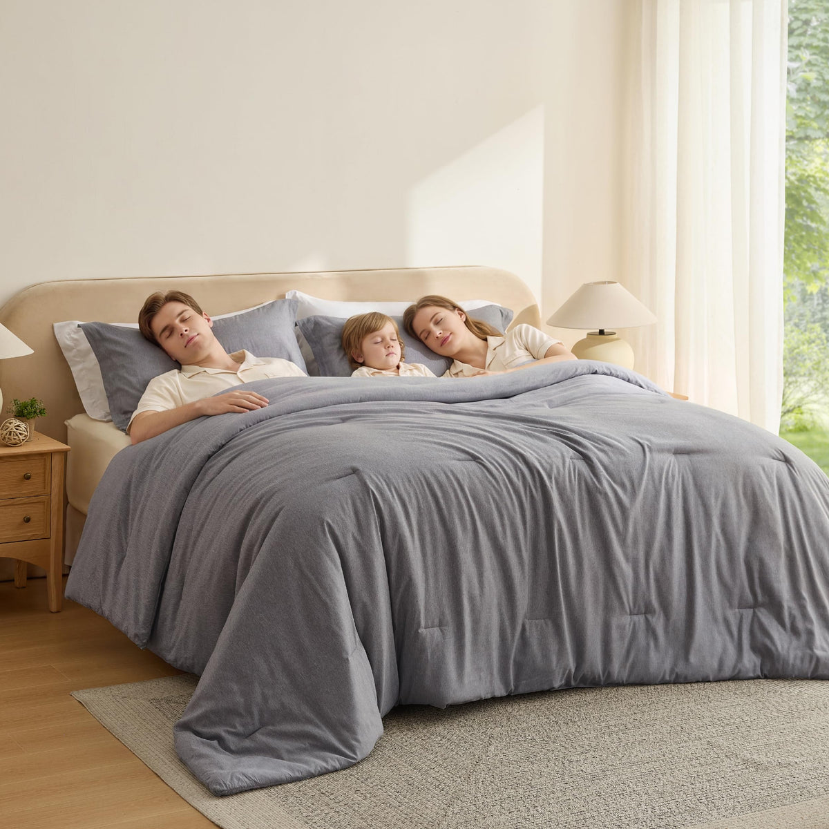 Bedsure Queen Size Comforter Sets, Beige Cationic Dyed Bedding Set 3 Pcs