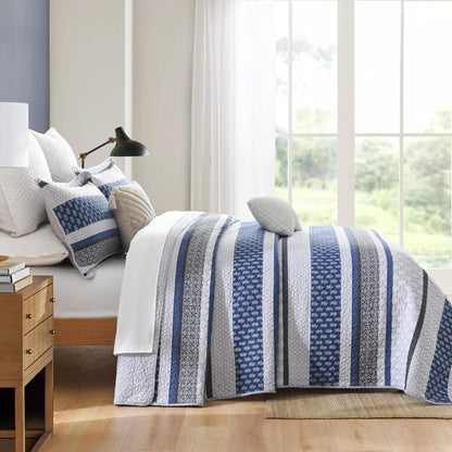 Homzard 100% Cotton Quilt Bedding Set Queen Size Striped Floral Bedspread