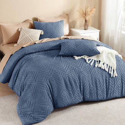 Litanika King Size Comforter Set, 3 Pieces Beige Tufted Boho Bedding Set