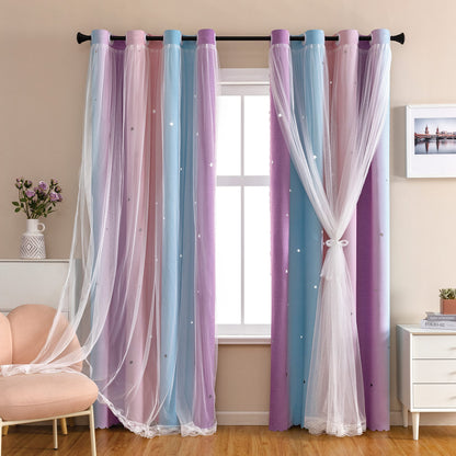 XiDi Curtains for Girls Bedroom Decor, Rainbow Blackout Curtains for Kids/Little Girl Room Decor, Unicorn Wall Decals,Pink Purple Green,63 x 34 inches,1 Panel