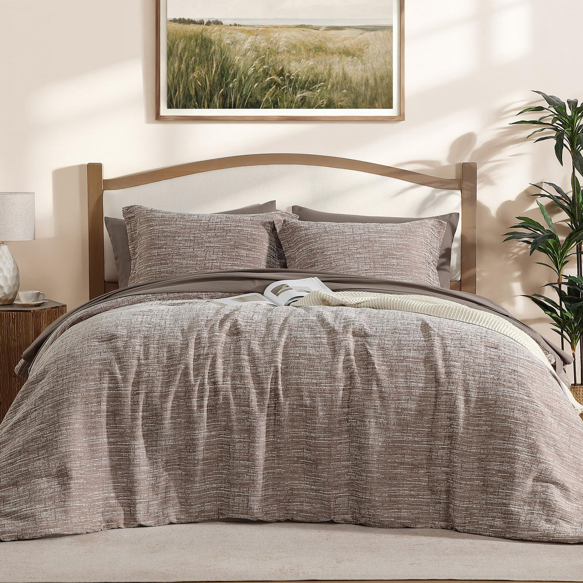 MaiRêve Queen Comforter Set Crinkle Textured Charcoal Grey Bedding 7 Pieces
