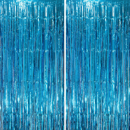 Voircoloria Laser Pink Foil Fringe Backdrop Curtains,3.3x6.6ft, 2 Pack