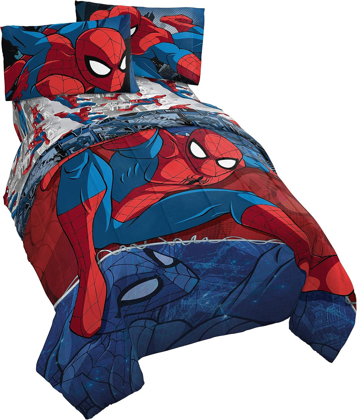 Marvel Spiderman Full Size Comforter Set 5 Piece Kids Bedding, Multi