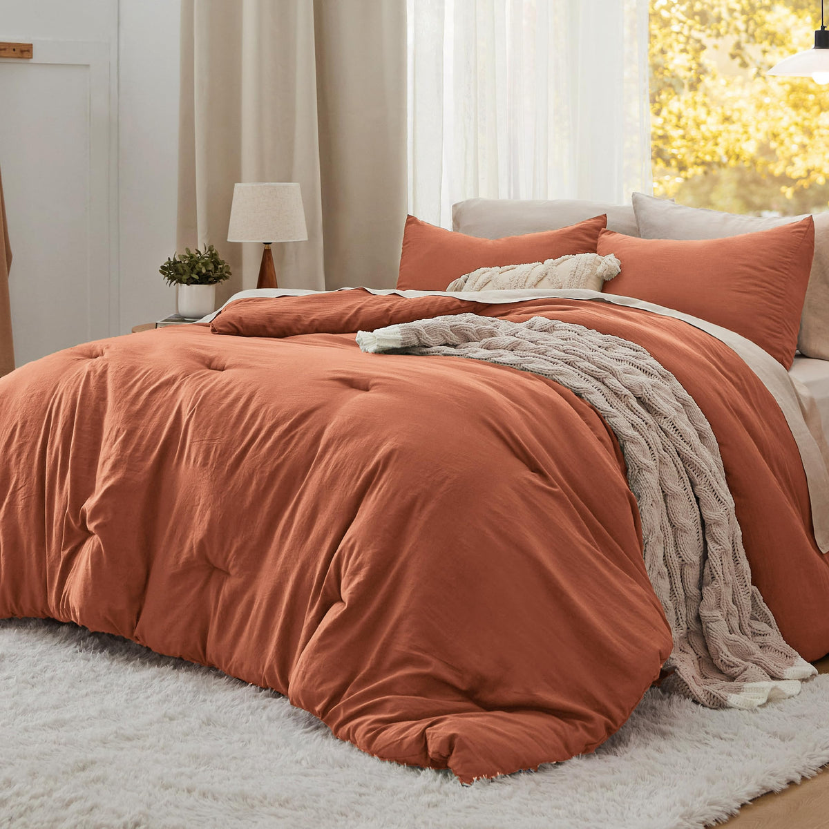 Bedsure King Comforter Set Prewashed Soft Bedding Set 3Pcs Beige 104"x90"