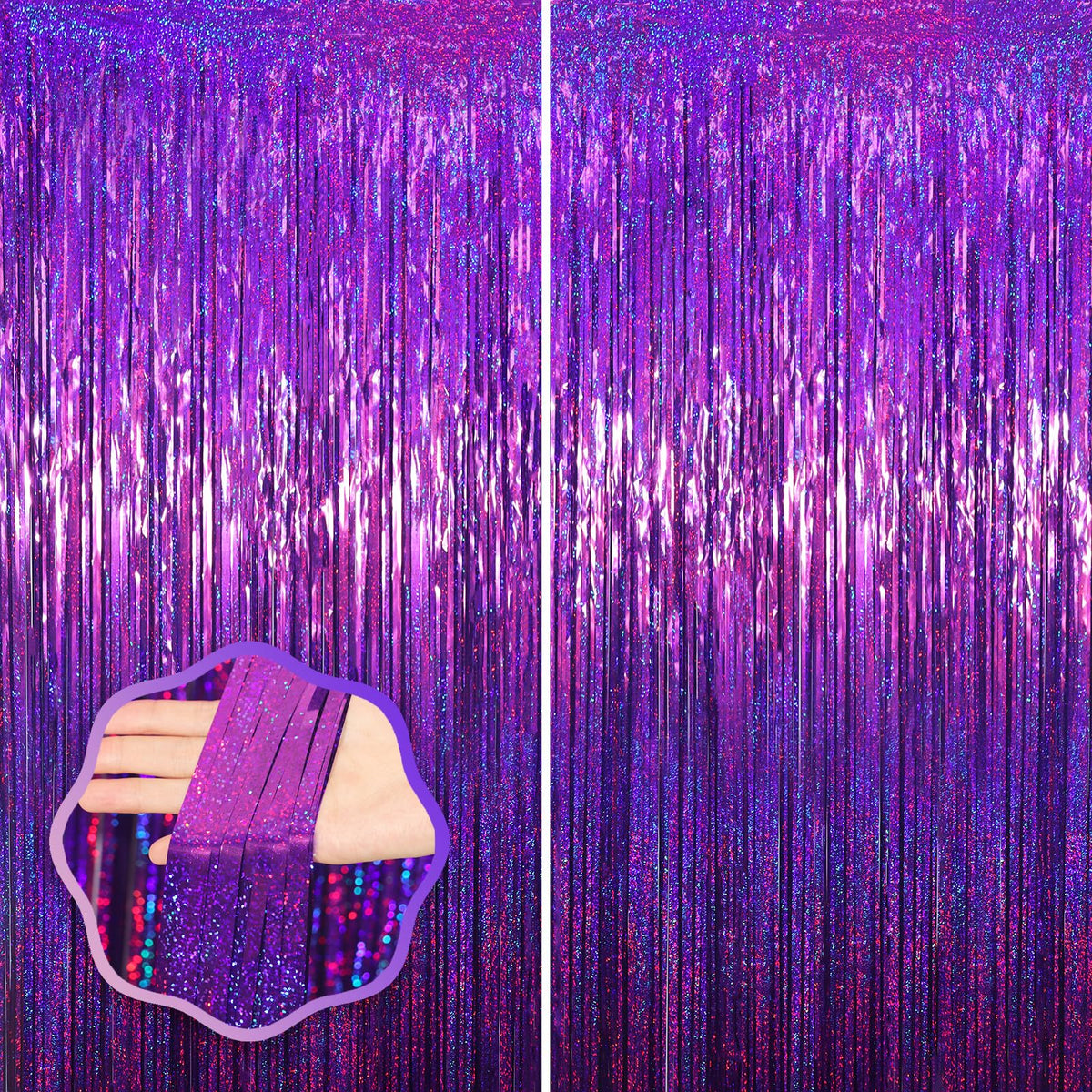 Voircoloria Laser Pink Foil Fringe Backdrop Curtains,3.3x6.6ft, 2 Pack
