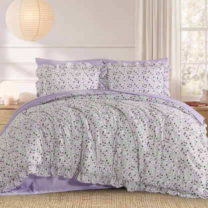 BLOOMHAVEN Queen Comforter Set-7 Pieces Ruffle Bedding with Floral Sheet