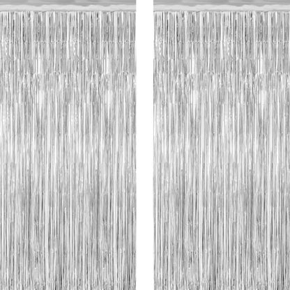 2 Pack Glitter Pink Backdrop, 3.28 FT x 7.05 FT Birthday Party Decorations, Laser Pink Fringe Curtains Foil Streamer Tinsel, Pink Curtains Photo Backdrop Happy Birthday Valentines Day Backdrop