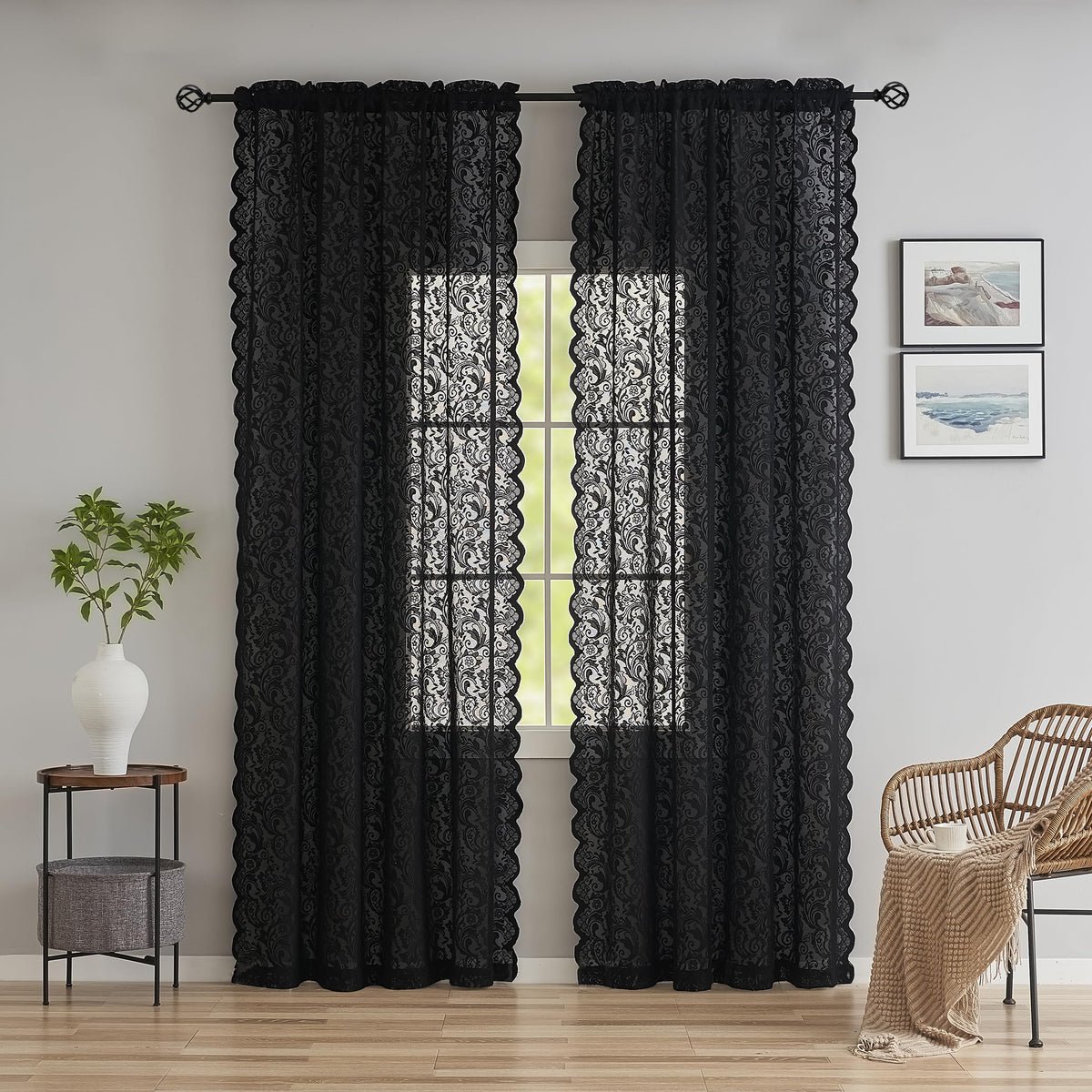 ALIGOGO Short White Lace Kitchen Curtains 36 Length 2 Panels W26 x L36 Inch