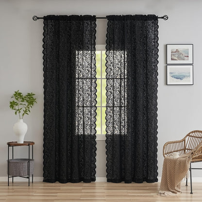 ALIGOGO Short White Lace Kitchen Curtains 36 Length 2 Panels W26 x L36 Inch