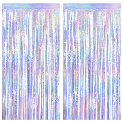 2 Pack Glitter Pink Backdrop, 3.28 FT x 7.05 FT Birthday Party Decorations, Laser Pink Fringe Curtains Foil Streamer Tinsel, Pink Curtains Photo Backdrop Happy Birthday Valentines Day Backdrop