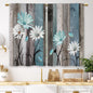 Teal Farmhouse Daisy Kitchen Curtains Wooden Flower Small Short Cafe Window Curtains Rustic Floral Butterfly Country Bathroom Drapes Treatment Tier Curtains 2 Panels (27.5x39 Inch)