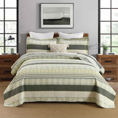 Homzard 100% Cotton Quilt Bedding Set Queen Size Striped Floral Bedspread
