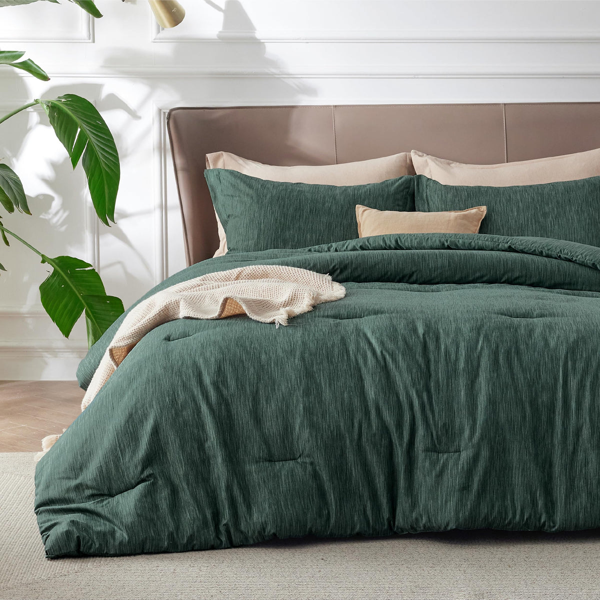 Bedsure Queen Size Comforter Sets, Beige Cationic Dyed Bedding Set 3 Pcs