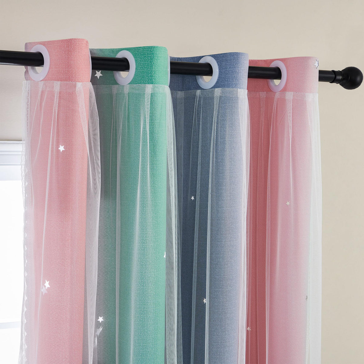 XiDi Curtains for Girls Bedroom Decor, Rainbow Blackout Curtains for Kids/Little Girl Room Decor, Unicorn Wall Decals,Pink Purple Green,63 x 34 inches,1 Panel