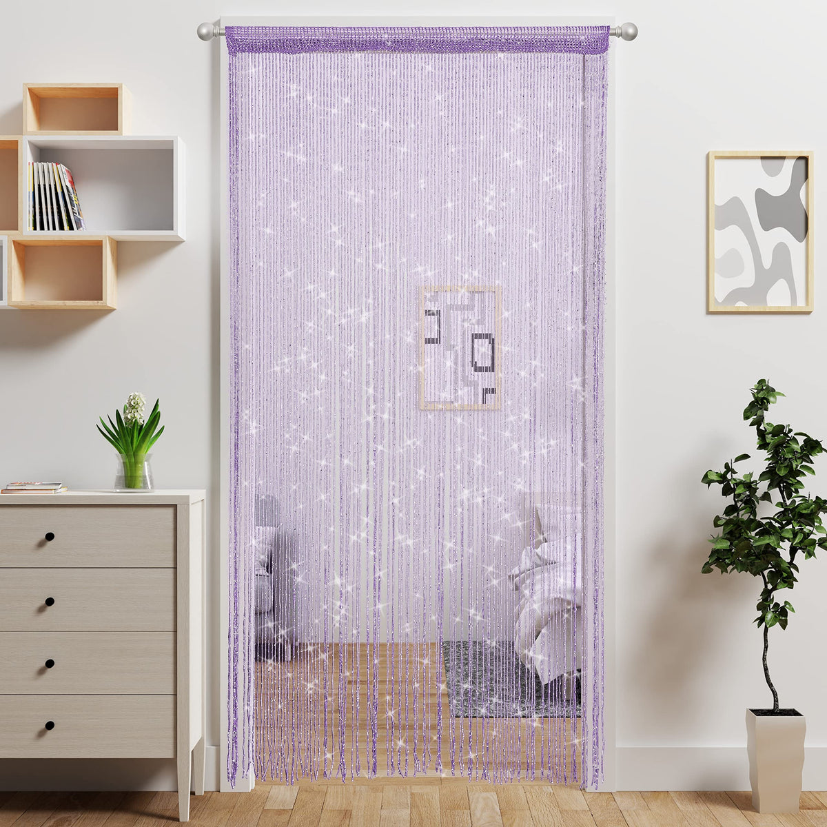 Door String Curtain Doorway Beads Curtains,Hanging Room Divider Beaded Decor Hippie Glitter Fringe Panel Closet Window Doors Sequin Sheer Boho Doors Tassel (Silver)