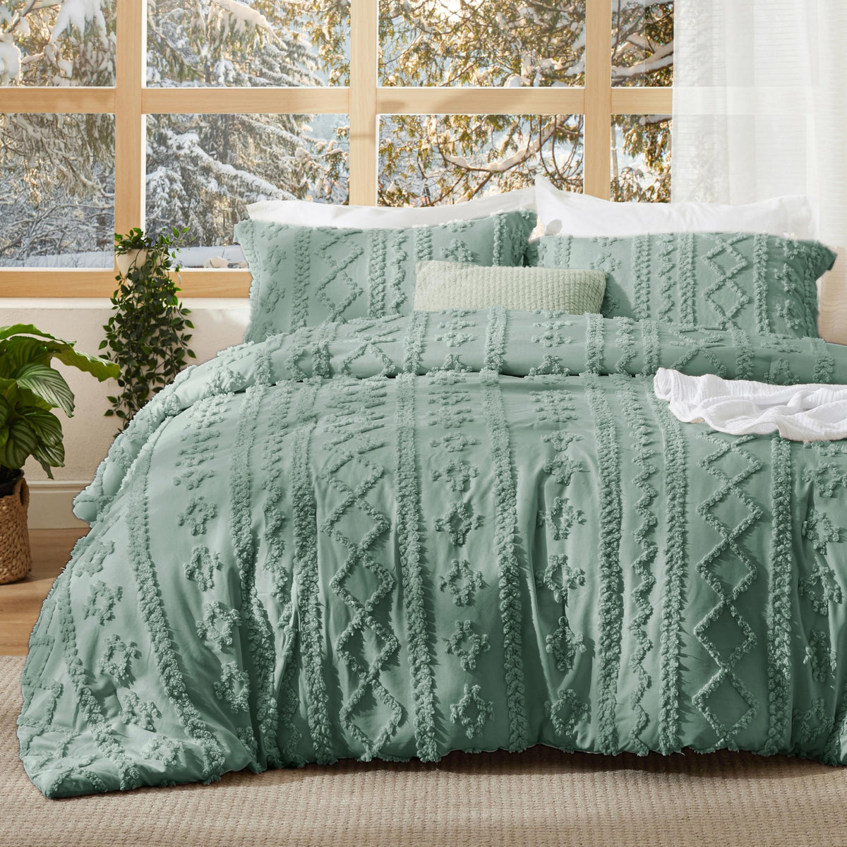 Bedsure Tufted Boho Comforter Set King, Bedroom Decor Bedding Set Beige