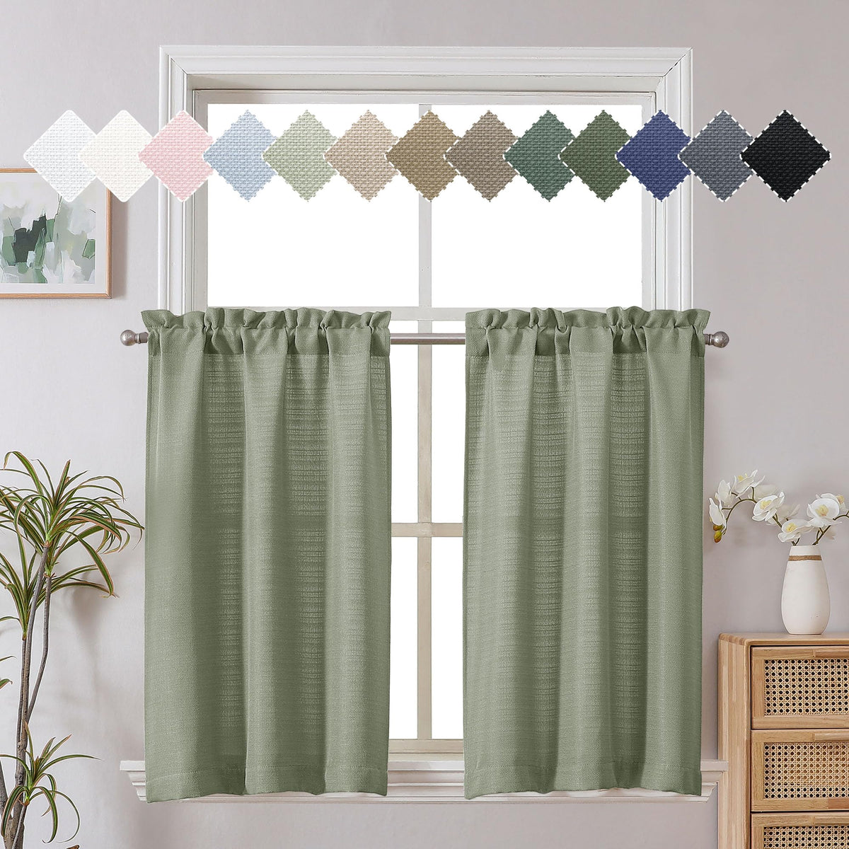 Chyhomenyc 2 Panels White Kitchen Curtains 36 Inch Length Tier Curtain