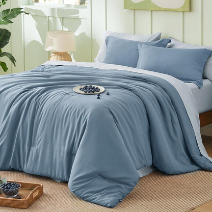 Bedsure Blue Bedding Set Queen Bed in a Bag Contrasting Bed 7 Pieces