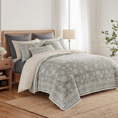 Levtex Home Adare Taupe Reversible King/Cal King Quilt Set (106x92in) and 2 Pillow Shams (36x20in) - Floral Bedding - Taupe White - Cotton King Size Quilt Bedding Set - Lightweight, Soft, Pre-Washed
